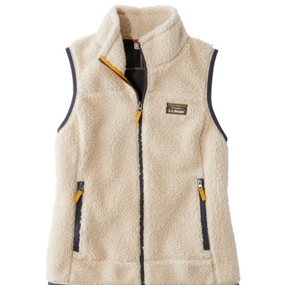 L.L. Bean Jackets & Blazers - L.L. Bean Cream Sherpa Fleece Vest with Navy Trim and Yellow Accents